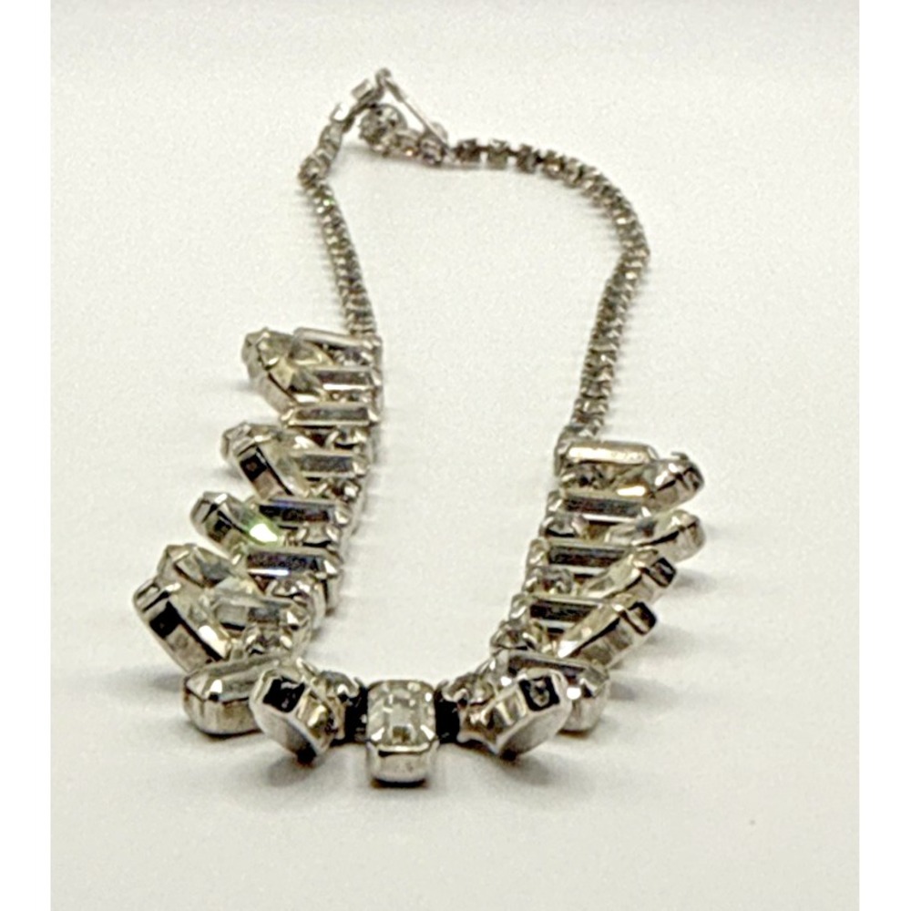 VINTAGE WEISS RHINESTONE CRYSTAL NECKLACE CHOCKER 14" CLEAR COLOR Retro - Picture 5 of 8
